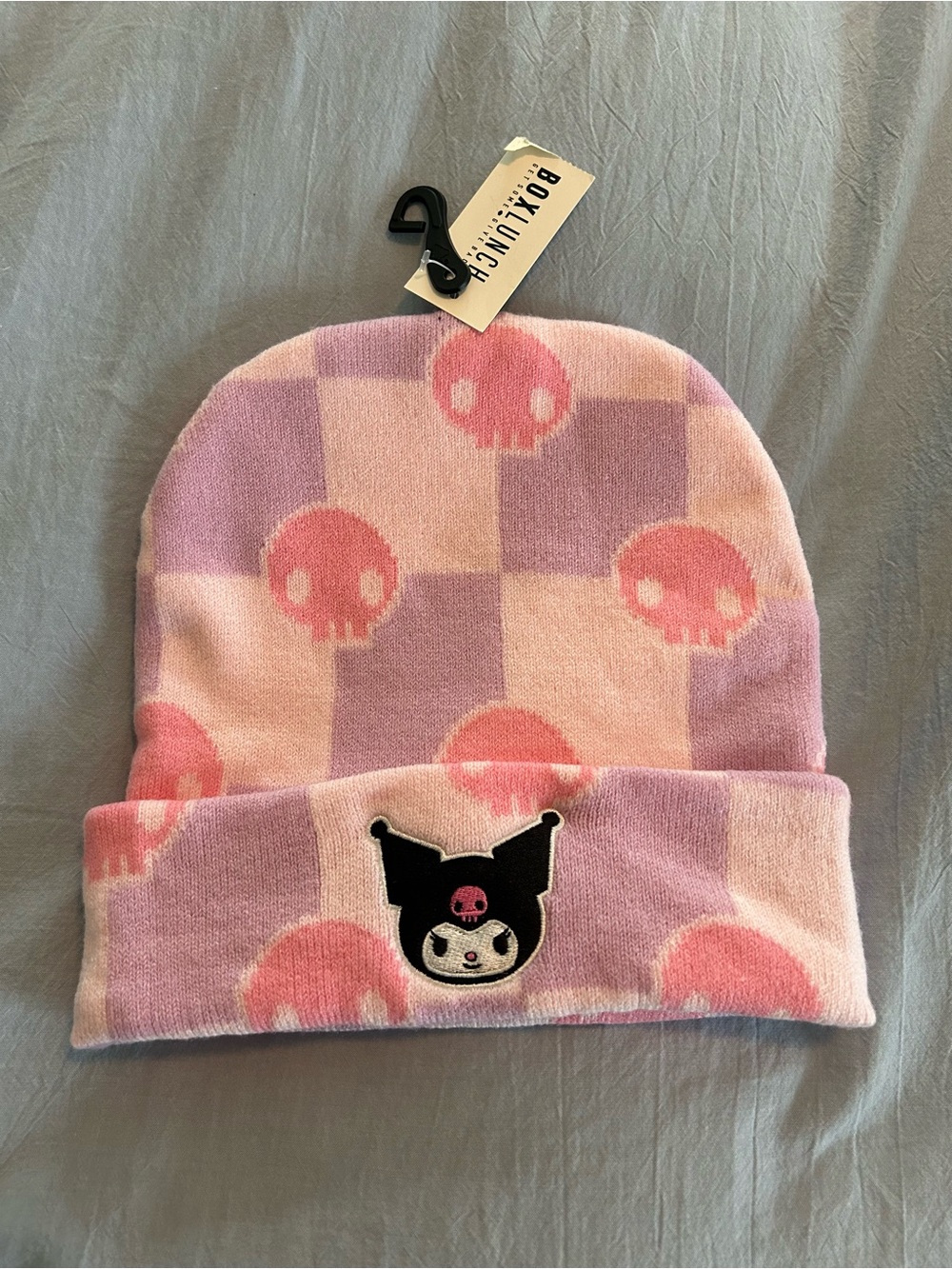 Sanrio Kuromi Pink & Lavender Checker Skull Beanie